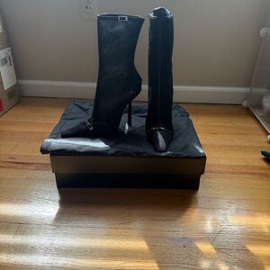 YSL Women's Black Mesh Pointed-Toe Stiletto Booties